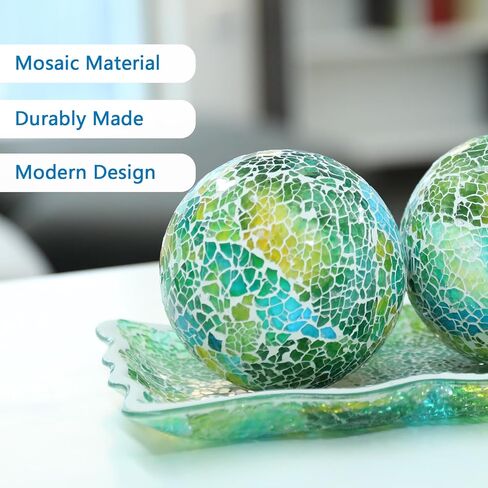 VCUTEKA Decorative Balls and Glass Bowl, 4 Inch Mosaic Sphere Balls Centerpiece Balls for Coffee Table, Home Decor, Wedding Party Decor, Blue in Kuwait