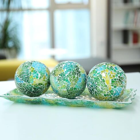 VCUTEKA Decorative Balls and Glass Bowl, 4 Inch Mosaic Sphere Balls Centerpiece Balls for Coffee Table, Home Decor, Wedding Party Decor, Blue in Kuwait