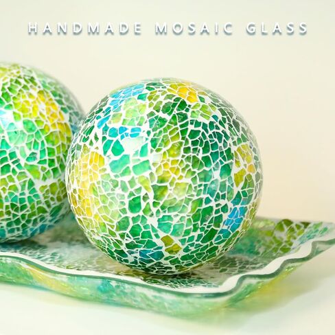 VCUTEKA Decorative Balls and Glass Bowl, 4 Inch Mosaic Sphere Balls Centerpiece Balls for Coffee Table, Home Decor, Wedding Party Decor, Blue in Kuwait