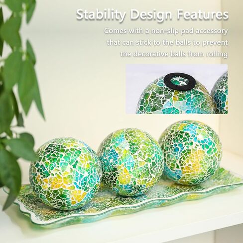 VCUTEKA Decorative Balls and Glass Bowl, 4 Inch Mosaic Sphere Balls Centerpiece Balls for Coffee Table, Home Decor, Wedding Party Decor, Blue in Kuwait