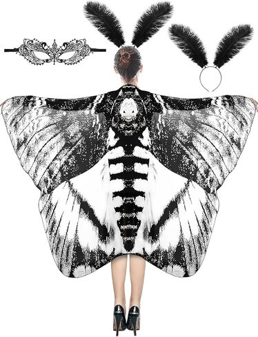 3 Pcs Moth Butterfly Wings Cape Set Adult Costume Moth Wings Moth Cape with Headband Lace Mask for Halloween in Kuwait