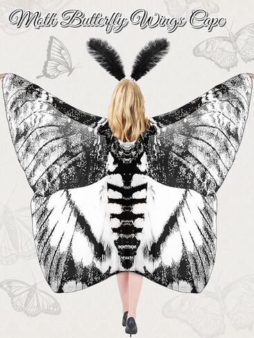 3 Pcs Moth Butterfly Wings Cape Set Adult Costume Moth Wings Moth Cape with Headband Lace Mask for Halloween in Kuwait