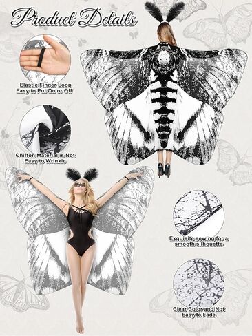 3 Pcs Moth Butterfly Wings Cape Set Adult Costume Moth Wings Moth Cape with Headband Lace Mask for Halloween in Kuwait