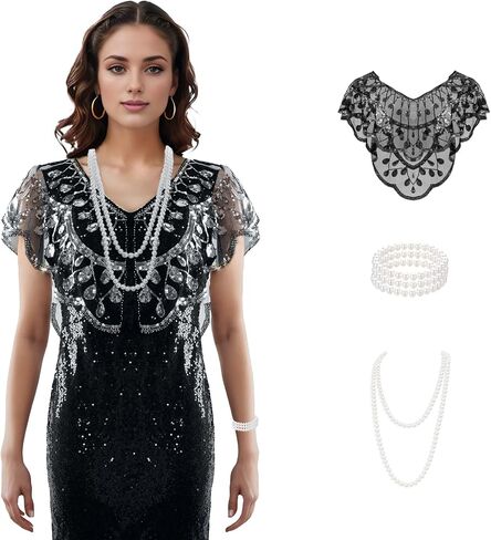 1920s Shawl for Women Gatsby Dress, Flapper Shawl with Beads Set, 1920s Accessories for Women, Roaring 20's Costume in Saudi Arabia
