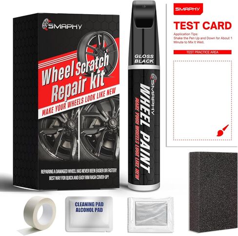 Wheel Scratch Repair Kit, Gloss Black Rim Touch Up Paint, Repair Curb Rash, Scratches, and Scuffs Quickly and Easily, Universal Color Black Wheel Paint in Kuwait
