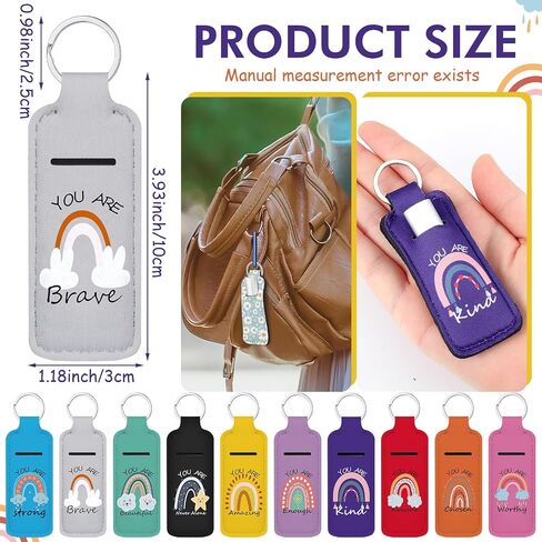 CTOSREE 40 PCS RAINBOW RIPSTICK HARDER مع كلمات ملهمة LAP BALM HOLDER -CHEAIN CNA GIFTS (قوس قزح أبيض) in Kuwait