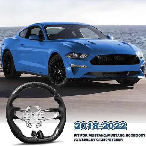 Carbon Fiber Steering Wheel For Mustang EcoBoost/GT/Shelby GT350/GT350R 2012-2014 D-shaped Nappa Perforated Leather Flat-bottom Custom Steering Wheel in Kuwait