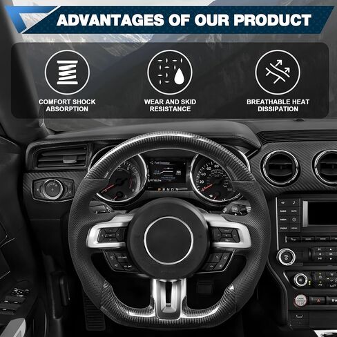 Carbon Fiber Steering Wheel For Mustang EcoBoost/GT/Shelby GT350/GT350R 2012-2014 D-shaped Nappa Perforated Leather Flat-bottom Custom Steering Wheel in Kuwait