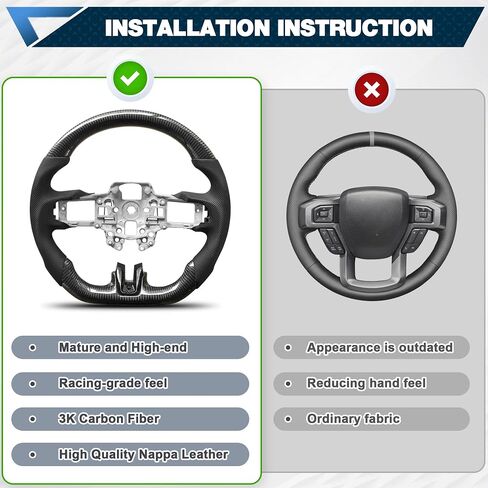 Carbon Fiber Steering Wheel For Mustang EcoBoost/GT/Shelby GT350/GT350R 2012-2014 D-shaped Nappa Perforated Leather Flat-bottom Custom Steering Wheel in Kuwait