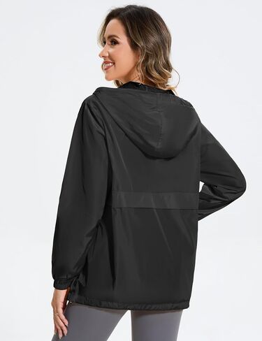 Avoogue Raincoat Women Reflective Waterproof Rain Jackets Half Zipper Packable Outdoor Hooded Windbreaker Lined Jacket in Kuwait