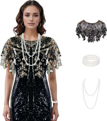 1920s Shawl for Women Gatsby Dress, Flapper Shawl with Beads Set, 1920s Accessories for Women, Roaring 20's Costume in Saudi Arabia