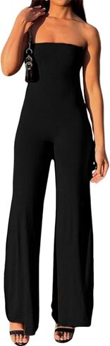 ECHOINE Women Bodycon Tube Top Wide Leg Jumpsuit Off Shoulder Long Pant Romper in Saudi Arabia