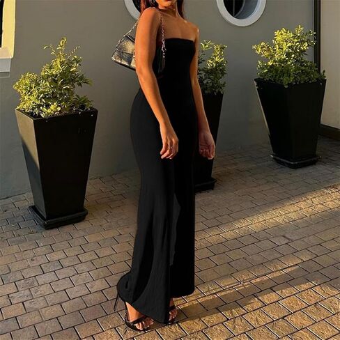 ECHOINE Women Bodycon Tube Top Wide Leg Jumpsuit Off Shoulder Long Pant Romper in Saudi Arabia
