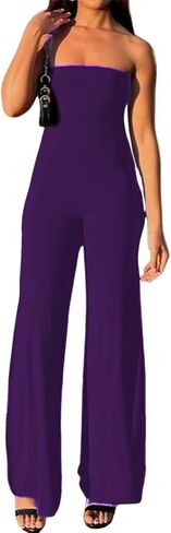 ECHOINE Women Bodycon Tube Top Wide Leg Jumpsuit Off Shoulder Long Pant Romper in Saudi Arabia