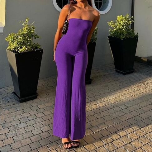 ECHOINE Women Bodycon Tube Top Wide Leg Jumpsuit Off Shoulder Long Pant Romper in Saudi Arabia