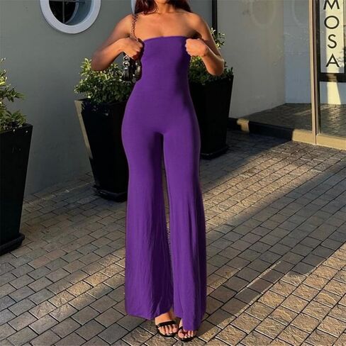 ECHOINE Women Bodycon Tube Top Wide Leg Jumpsuit Off Shoulder Long Pant Romper in Saudi Arabia