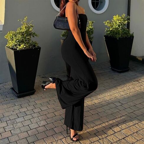 ECHOINE Women Bodycon Tube Top Wide Leg Jumpsuit Off Shoulder Long Pant Romper in Saudi Arabia