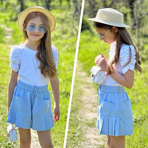 Rolanko Girls Shorts Casual Flowy Summer Short Pants Kids Ruffle Beach Shorts with Pockets 5-12 Years in Kuwait