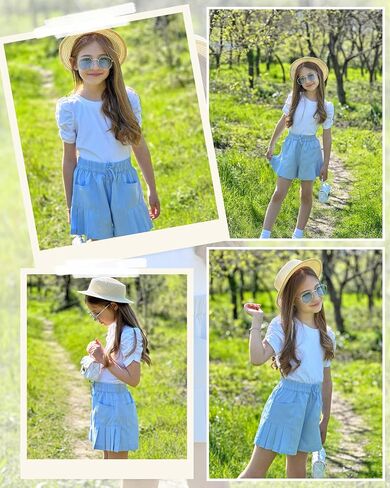 Rolanko Girls Shorts Casual Flowy Summer Short Pants Kids Ruffle Beach Shorts with Pockets 5-12 Years in Kuwait