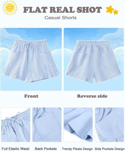 Rolanko Girls Shorts Casual Flowy Summer Short Pants Kids Ruffle Beach Shorts with Pockets 5-12 Years in Kuwait