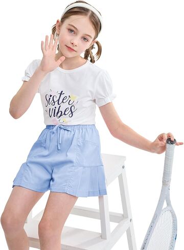 Rolanko Girls Shorts Casual Flowy Summer Short Pants Kids Ruffle Beach Shorts with Pockets 5-12 Years in Kuwait