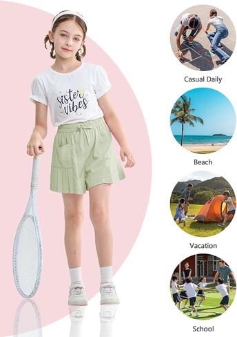Rolanko Girls Shorts Casual Flowy Summer Short Pants Kids Ruffle Beach Shorts with Pockets 5-12 Years in Kuwait