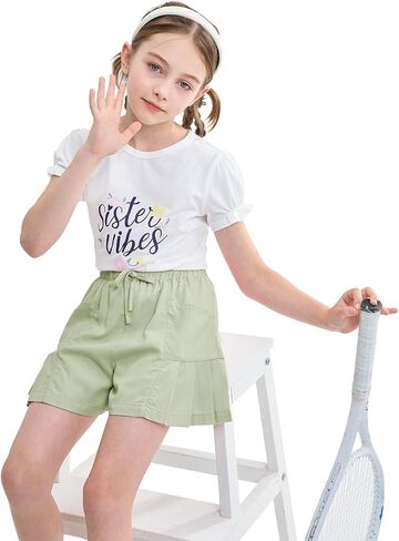 Rolanko Girls Shorts Casual Flowy Summer Short Pants Kids Ruffle Beach Shorts with Pockets 5-12 Years in Kuwait