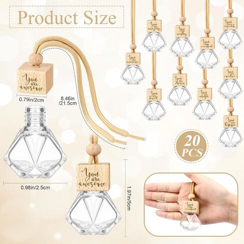 Team Gift Bulk Car Air Freshener Ornament Diffuser Hanging Empty Glass Essential Oil Bottle Employee Teachers Appreciation Gifts Volunteer Staff Thank You Gift (30 Pcs) in Saudi Arabia