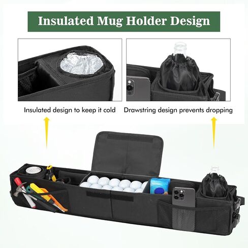 حقيبة تخزين علوية لعربة الجولف قابلة للطي، حقيبة تخزين لسقف السيارة بدون حفر، حقيبة تنظيم شبكية بطول قابل للتعديل لعربة الجولف تناسب جميع سيارات النادي السابقة، تيمبو، للأمام (أسود) in Kuwait