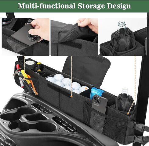 حقيبة تخزين علوية لعربة الجولف قابلة للطي، حقيبة تخزين لسقف السيارة بدون حفر، حقيبة تنظيم شبكية بطول قابل للتعديل لعربة الجولف تناسب جميع سيارات النادي السابقة، تيمبو، للأمام (أسود) in Kuwait