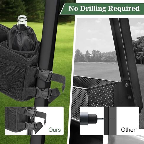 حقيبة تخزين علوية لعربة الجولف قابلة للطي، حقيبة تخزين لسقف السيارة بدون حفر، حقيبة تنظيم شبكية بطول قابل للتعديل لعربة الجولف تناسب جميع سيارات النادي السابقة، تيمبو، للأمام (أسود) in Kuwait