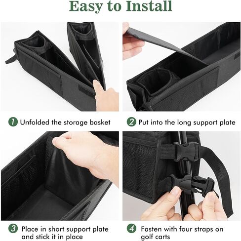 حقيبة تخزين علوية لعربة الجولف قابلة للطي، حقيبة تخزين لسقف السيارة بدون حفر، حقيبة تنظيم شبكية بطول قابل للتعديل لعربة الجولف تناسب جميع سيارات النادي السابقة، تيمبو، للأمام (أسود) in Kuwait