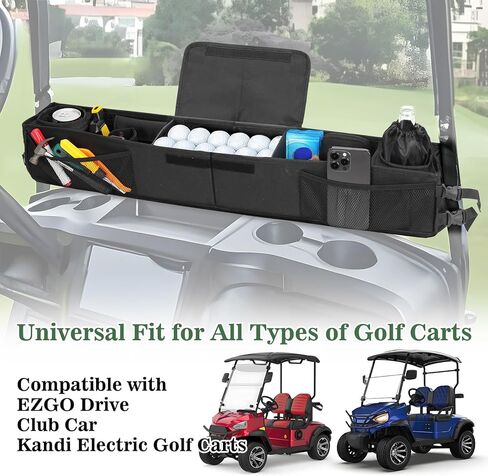 حقيبة تخزين علوية لعربة الجولف قابلة للطي، حقيبة تخزين لسقف السيارة بدون حفر، حقيبة تنظيم شبكية بطول قابل للتعديل لعربة الجولف تناسب جميع سيارات النادي السابقة، تيمبو، للأمام (أسود) in Kuwait
