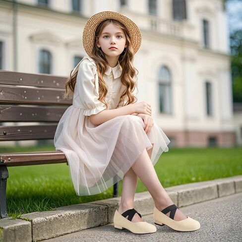 Pandaninjia Girls Dress Shoes Flats Plats Mary Jane Flastic Cross Strap Little Big Kid Low Low Cheels Flower Girl Shoes in Saudi Arabia