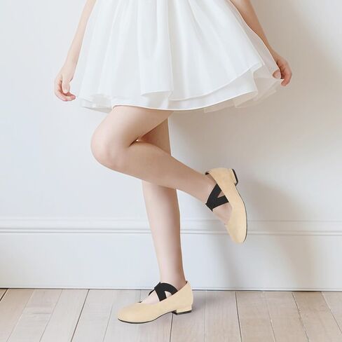 Pandaninjia Girls Dress Shoes Flats Plats Mary Jane Flastic Cross Strap Little Big Kid Low Low Cheels Flower Girl Shoes in Saudi Arabia
