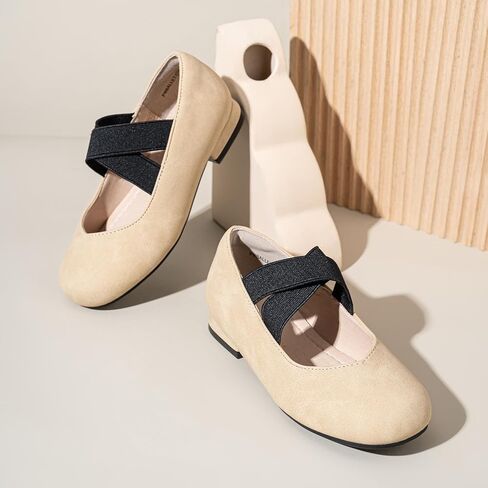 Pandaninjia Girls Dress Shoes Flats Plats Mary Jane Flastic Cross Strap Little Big Kid Low Low Cheels Flower Girl Shoes in Saudi Arabia