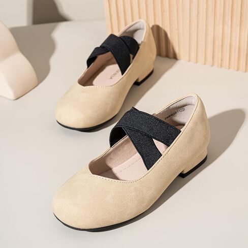 Pandaninjia Girls Dress Shoes Flats Plats Mary Jane Flastic Cross Strap Little Big Kid Low Low Cheels Flower Girl Shoes in Saudi Arabia