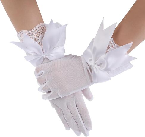 Short Lace Gloves Tea Party Gloves Women Party Bow Lace Gloves for Tea Party Dinner Funeral in Saudi Arabia
