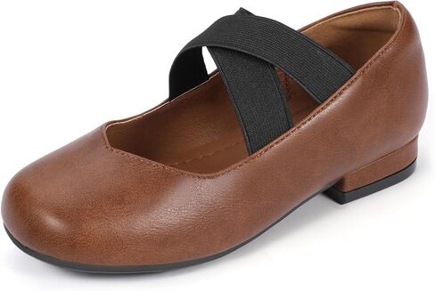 PANDANINJIA Girls Dress Shoes Ballet Flats Mary Jane Elastic Cross Strap Little Big Kid Low Heels Flower Girl Shoes in Saudi Arabia