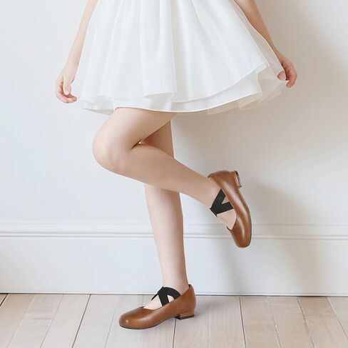 PANDANINJIA Girls Dress Shoes Ballet Flats Mary Jane Elastic Cross Strap Little Big Kid Low Heels Flower Girl Shoes in Saudi Arabia