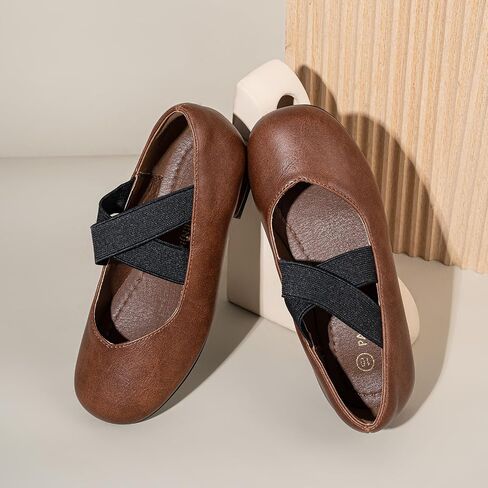 PANDANINJIA Girls Dress Shoes Ballet Flats Mary Jane Elastic Cross Strap Little Big Kid Low Heels Flower Girl Shoes in Saudi Arabia