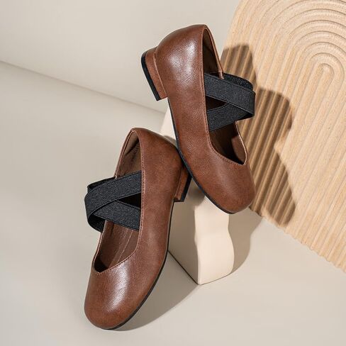 PANDANINJIA Girls Dress Shoes Ballet Flats Mary Jane Elastic Cross Strap Little Big Kid Low Heels Flower Girl Shoes in Saudi Arabia