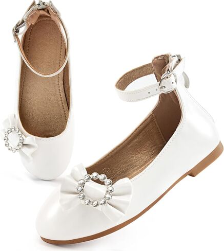 FUDYNMALC Girls Dress Shoes Ballet: Rhinestones Bow Princess Flats for Toddle Little Big Kids Mary Jane Footwear Wedding Party in Saudi Arabia
