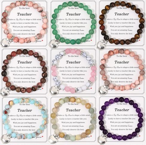 MOZAKA 9Pcs Teacher Appreciation Bracelets Gifts for Women Men, Natural Stone Teacher Appreciation Gift - Thank You Gift for Teachers in Kuwait