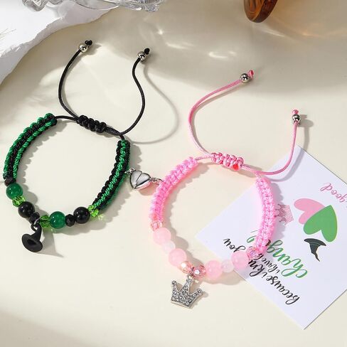 Elphaba Galinda Matching Bracelets -Braided Friendship Bracelet- Rhinestone Crown Witch Hat Matching Bracelets -Couples BFF Accessories Gifts for Fans Party Dress Decor in Saudi Arabia