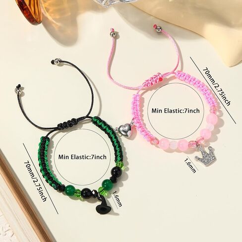 Elphaba Galinda Matching Bracelets -Braided Friendship Bracelet- Rhinestone Crown Witch Hat Matching Bracelets -Couples BFF Accessories Gifts for Fans Party Dress Decor in Saudi Arabia