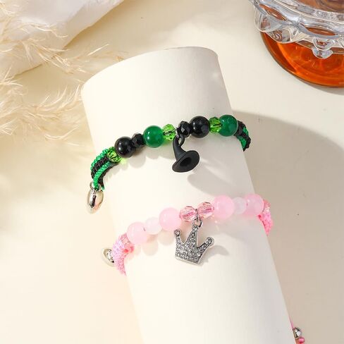 Elphaba Galinda Matching Bracelets -Braided Friendship Bracelet- Rhinestone Crown Witch Hat Matching Bracelets -Couples BFF Accessories Gifts for Fans Party Dress Decor in Saudi Arabia