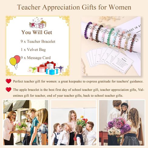 MOZAKA 9Pcs Teacher Appreciation Bracelets Gifts for Women Men, Natural Stone Teacher Appreciation Gift - Thank You Gift for Teachers in Kuwait