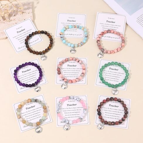 MOZAKA 9Pcs Teacher Appreciation Bracelets Gifts for Women Men, Natural Stone Teacher Appreciation Gift - Thank You Gift for Teachers in Kuwait