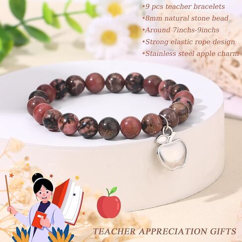 MOZAKA 9Pcs Teacher Appreciation Bracelets Gifts for Women Men, Natural Stone Teacher Appreciation Gift - Thank You Gift for Teachers in Kuwait